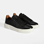 Erkek Siyah Bağcıklı Deri Günlük Ayakkabı