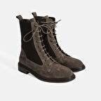 Kadın Vizon Lastik Detaylı Bağcıklı Süet Postal Bot