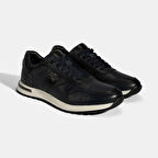 Erkek Lacivert Bağcıklı Deri Sneaker