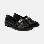 Kadın Siyah Metal Aksesuarlı Loafer