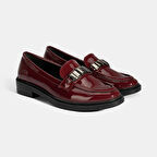 Kadın Bordo Metal Aksesuarlı Loafer