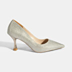 Kadın Gümüş Simli Topuklu Abiye Ayakkabı