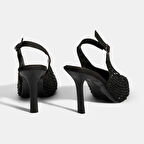 Kadın Siyah Ayarlanabilir Metal Tokalı Taşlı Abiye Ayakkabı