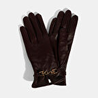 Kadın Bordo Zincir Aksesuarlı Deri Eldiven