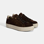 Kadın Kahve Bağcıklı Kalın Tabanlı Süet Deri Sneaker
