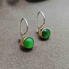 Yeşil Kedi Gözü Taşlı Otantik Gümüş Kadın Küpe