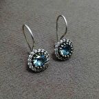 Akua Marin ve Beyaz Zirkon Taşlı Otantik Gümüş Kadın Küpe