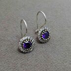 Ametist ve Beyaz Zirkon Taşlı Otantik Gümüş Kadın Küpe