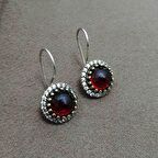 Yakut ve Beyaz Zirkon Taşlı Otantik Gümüş Kadın Küpe