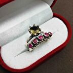 Dumanlı Kuvars ve Yakut Taşlı 925 Ayar Otantik Gümüş Kadın Yüzük