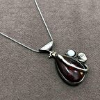 Orjinal Damla Kehribar Taşlı El İşçiliği Otantik Gümüş Kadın Kolye Ucu