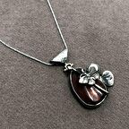 Orjinal Damla Kehribar Taşlı El İşçiliği Otantik Gümüş Kadın Kolye Ucu