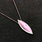 Pembe Mineli Mekik Model Rose Kaplama Gümüş Kadın Kolye