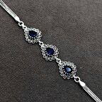 Safir Taşlı Damla Model Telkari Gümüş Bileklik