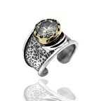 Zirkon Taşlı Çekic Dövme Model Elişçiliği Otantik Kadın Gümüş Yüzük