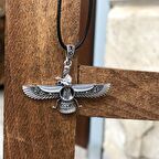 Sedef ve Markazit Taşlı Orta Boy Unisex Ahura Mazda Gümüş Kolye