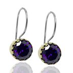 Ametist Taşlı Yuvarlak Otantik Kadın Gümüş Küpe