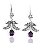 Ametist Taşlı Yaprak Model Kadın Telkari Gümüş Küpe