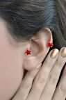 Kırmızı Yıldız Tragus Helix Piercing Mini Küpe