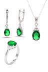 Zümrüt Taşlı 925 Ayar Gümüş Üçlü Set 201021911