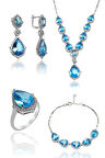 Şeffaf Akuamarin Taşlı Damla Model 925 Ayar Gümüş Dörtlü Set 201024156