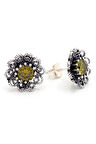 Zeberced (Peridot) Taşlı Papatya Model Oksitli Telkari Gümüş Kadın Küpe 201024197