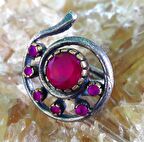 Yakut Taşlı Dönel Model Gümüş Kadın Otantik Yüzük