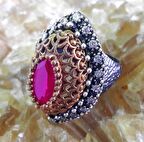 Yakut ve Zirkon Taşlı Gümüş Kadın Otantik Yüzük