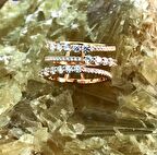 Üçlü Model Mikro Zirkon Taşlı Rose Kaplama Gümüş Kadın Eklem Yüzüğü