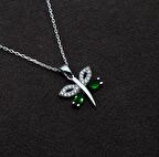 Kelebek Model Zümrüt ve Zirkon Taşlı Gümüş Kadın Kolye