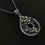 Çiçek İşlemeli Gümüş Oksitli Telkari Kadın Kolye