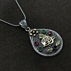 Tuğra İşlemeli Gümüş Oksitli Telkari Kadın Kolye