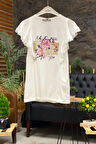 Yanları Fistolu Çiçek Baskılı Penye Tshirt