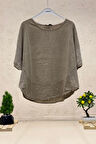 Yanları Fileli Oval Kesim Keten Bluz