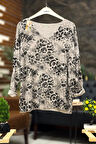 Leopar Desen V Yaka Uzun Kol Örme Bluz