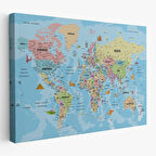 Harita Sepeti Türkçe Dünya Haritası Kanvas Tablo Son Derece Detaylı ve Dekoratif-2012