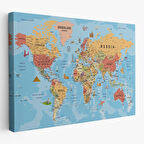 Harita Sepeti Dünya Haritası Kanvas Tablo Son Derece Detaylı Dekoratif Okyanuslu-2015
