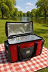 NEWBAG YANDAN CEPLİ YALITIMLI SOĞUTUCU  EL ASKILI TAŞINABİLİR KAMP PİKNİK ÇANTASI-ORTA BOY-KIRMIZI GRİ
