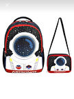 NEWFULL ASTRONOT BASKILI Erkek Çocuk  SIRT OKUL ÇANTASI-2'Lİ SET (YENİ SEZON)-SİYAH KIRMIZI 