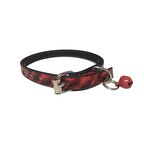 Kırmızı Siyah Kendinden Desenli Derili 1 Cm Metal Kilit Tokalı Zilli Kedi Tasması