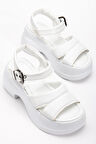 Kadın Dolgu Topuk Sandalet Beyaz 2 Kalın Bantlı cilt