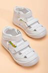 Şirinbebe Ortopedik Erkek Bebek İlkadım Ayakkabı Beyaz Çift Cırtlı Yan Açık