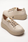 Kadın Casual Spor Ayakkabı Bej Elastik Bağcıklı Kalın Taban