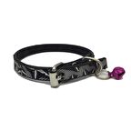 Siyah Renk Derili Gümüş Desenli 1 Cm Zilli Kedi Tasması