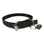 Koyu Yeşil Kendinden Desenli Deri Zilli Tasma