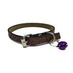 Kahverengi Kendinden Desenli Deri Zilli Kedi Tasması