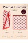 Tarzını Seç Premium Kırmızı Puantiyeli 2’li Yırtmaçlı Bağlamalı Pareo ve Bandana Seti 155x111 cm / 70x70 cm
