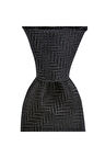Siyah balıksırtı desenli 8 cm genişliğinde yün ipek karışımlı kravat