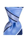 Mavi çizgili 7,5 cm genişliğinde ipek kravat