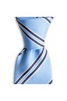 Açık mavi çizgili 7,5 cm genişliğinde ipek kravat